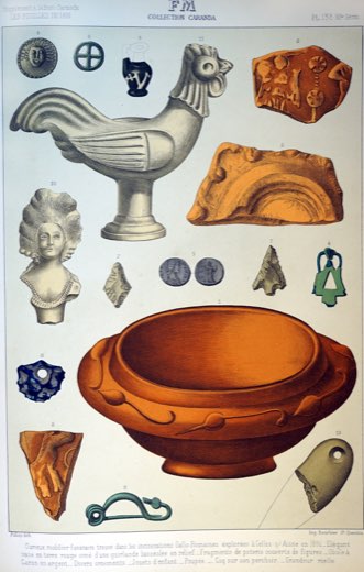 dessin des objets fouillés par Moreau.